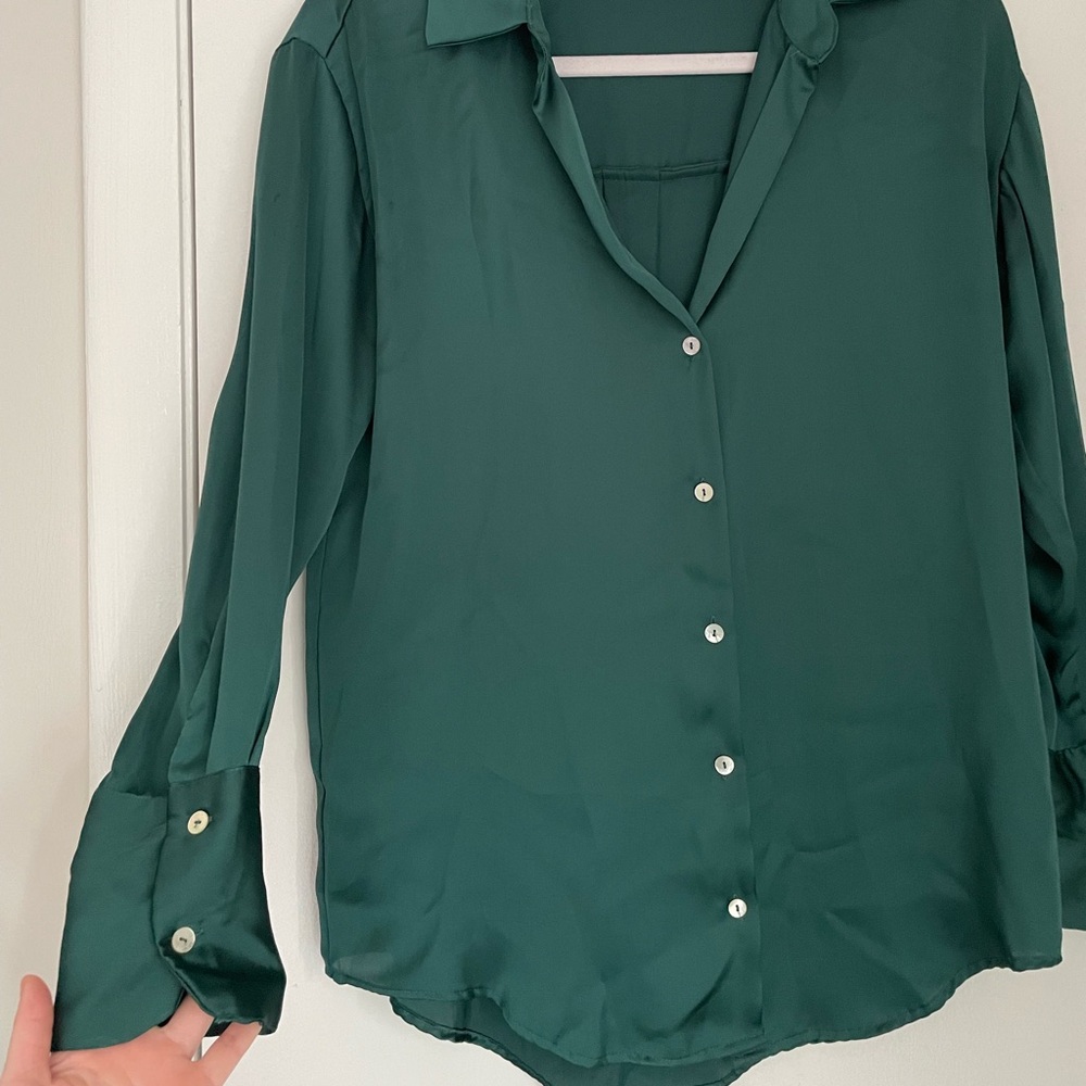 Dark Green Satin Zara Button Down